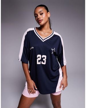 Kaiia Oversized Football Jersey T-shirt - Blue