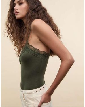 Stradivarius Body Van Katoen Met Kant - Naturel