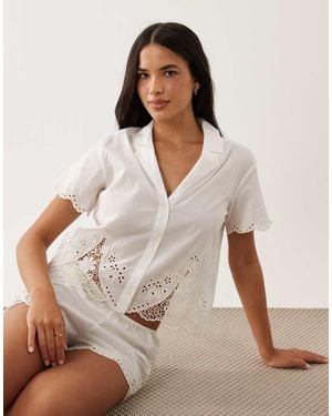 Abercrombie & Fitch Bridal Short Sleeve Pyjama Shirt - Natural
