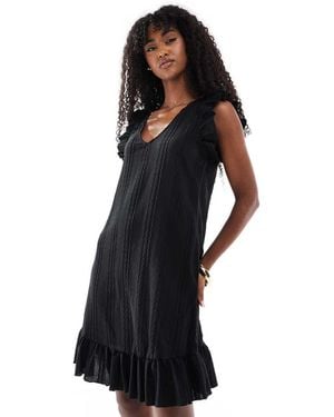 Object Vestido Corto Con Detalle De Volantes De Punto Liso De - Negro