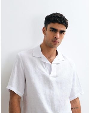 Mango 100% Linen Short Sleeve Shirt - White
