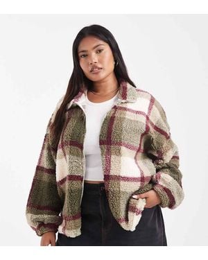 Noisy May Oversized Check Fleece - Brown