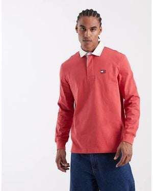 Tommy Hilfiger Badge Logo Relaxed Fit Rugby Shirt - Red