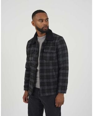 Brave Soul Checked Jacket With Sherpa Collar - Blue