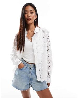 Pieces Broderie Shirt With Scallop Hem Detail - White