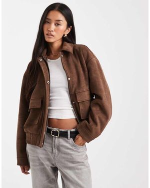 Miss Selfridge Faux Suede Bomber Jacket - Brown