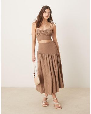 ASOS Broderie Cami Cut-out Ruched Waist Midi Dress - Natural