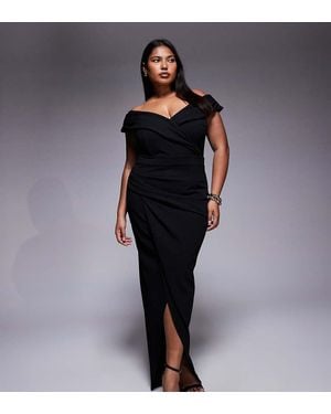 Tfnc Plus Wrap Detail Bardot Midaxi Dress - Blue