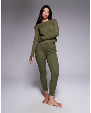 Threadbare Set De Estar Por Casa De Manga Larga Con Botones De Canalé De -Verde