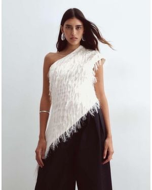 ARRANGE Top Met Textuur En Gedrapeerde One-Shoulder - Wit
