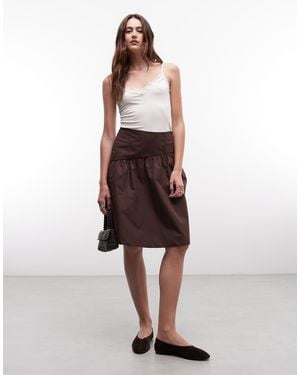 Reclaimed Vintage Cotton Poplin Awkward Length Skirt - Brown
