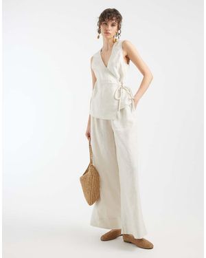 ASOS 100% Linen Wrap Jumpsuit - Natural