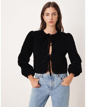 Nobody's Child Cropped Velvet Quilted Jacket With Tie Front - Black