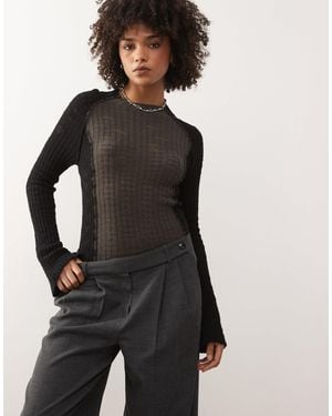 Weekday Semi Sheer Knitted Long Sleeve Top - Black