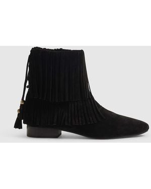 River Island Suede Tassel Block Heel Boots - Black