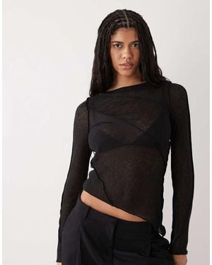 Weekday Top Asimétrico De Manga Larga Con Detalle De Costuras De Malla De - Negro