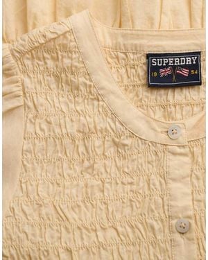 Superdry Short Sleeve Smocked Top - Natural