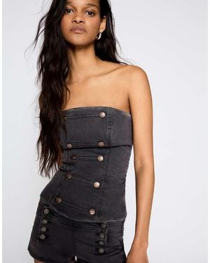 Bershka Button Bandeau Top - Black