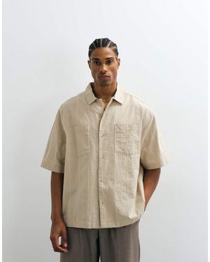 ASOS Boxy Oversized Revere Stripe Shirt - Natural