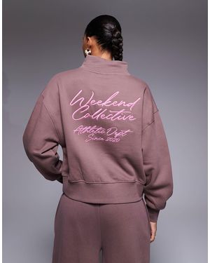 ASOS Weekend Collective Heavyweight Funnel Neck Sweat With Scribble Embroidery - Purple