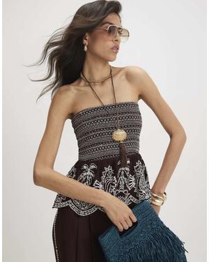 River Island Cotton Embroidered Shirred Bandeau Top - Grey