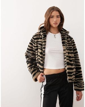 Noisy May Funnel Neck Faux Fur Jacket - Black