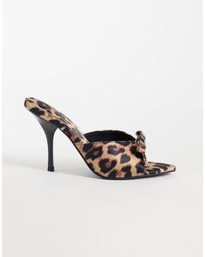 Asos Design Wide Fit Nelly Bow Detail High Heeled Mules - Natural