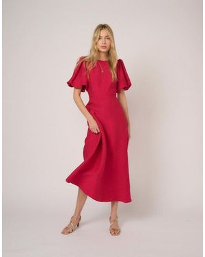 Nobody's Child Puff Sleeve Zola Midi Dress - Red