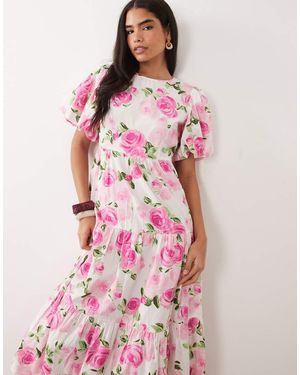Y.A.S Puff Sleeve Tiered Hem Maxi Dress - Pink