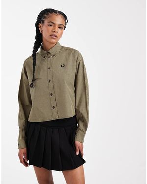 Fred Perry Long Sleeve Checkerboard Logo Shirt - Black