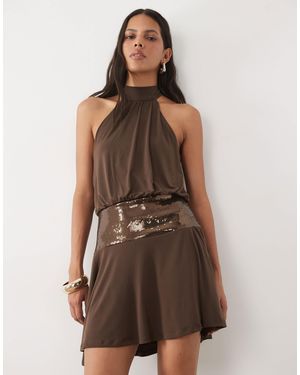 New Look Pailletten-minikleid mit tiefer taille - Braun