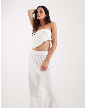 4th & Reckless Linen Blend Tie Waist Wide Leg Beach Trouser Co-ord - White