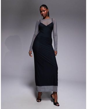 ASOS Mesh Double Layer Corset Maxi Dress With Seaming Detail - Blue