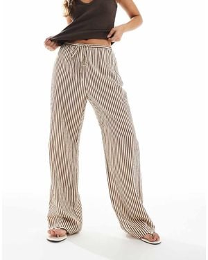 New Look Stripe Wide Leg Trouser - Natural