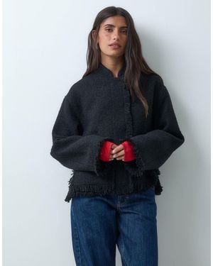 ASOS Collarless Wool Blend Boucle Jacket - Blue