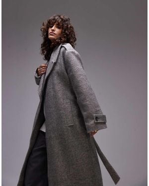 TOPSHOP Abrigo Largo Extragrande Con Patrón De Espiga De - Gris