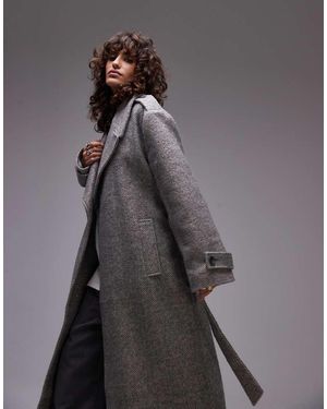 TOPSHOP Longline Herringbone Oversized Coat - Grey