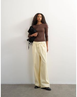 TOPSHOP Cord Wide Leg Pull On Trouser - Natural