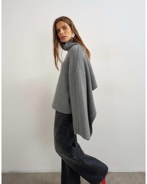 TOPSHOP Maglione Lavorato A Maglia A Coste Oversize Con Dettaglio Mantella - Grigio