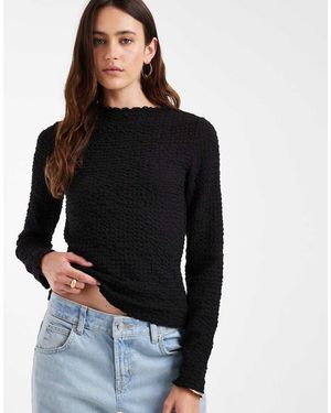 Vero Moda Top Texturizado De Manga Larga Con Acabado Ondulado En - Negro