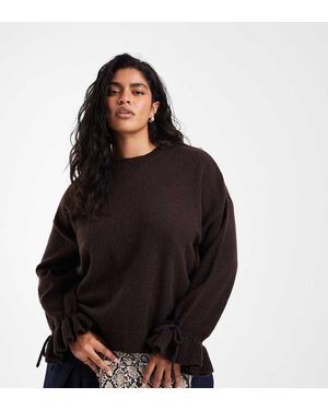 Pieces Plus Pieces Curve Maglione Cioccolato Con Polsini Annodati - Nero