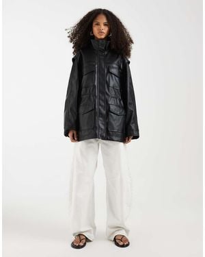 ASOS Four Pocket Leather Look Utility Jacket - Black