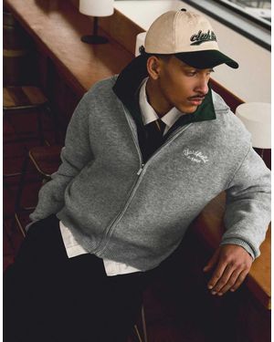 Bershka Embroidered Zip-up Jacket - Grey