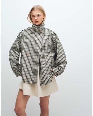 ASOS Geruit Trenchjack Met Opstaande Boord En Knopen Aan De Voorkant - Grijs