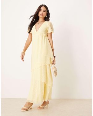 Vila Tiered Dobby Ankle Dress - Natural