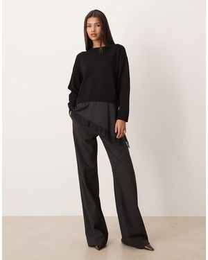 Mango Jumper With Satin And Lace Underlay - Black