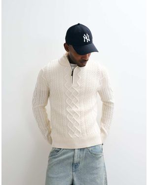 GANT Wool Blend Cable Knit Quarter Zip Jumper - White