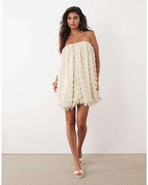 ASOS Wave Textured Bubble Sweetheart Neck Mini Dress - Natural