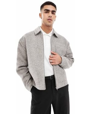 ASOS Oversized Wool Look Harrington Jacket With Herringbone - Grey