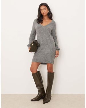 JDY Petite V-neck Knitted Mini Dress - Gray